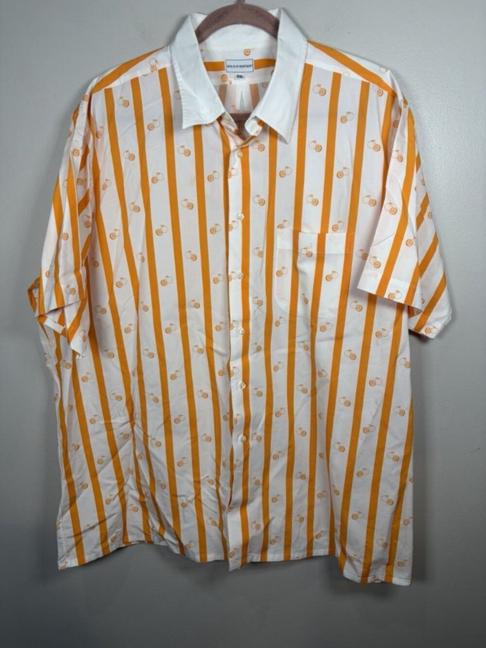 Maus & Hoffman Button Down Shirt Mens Size 2XL Orange Stripe Short Sleeve